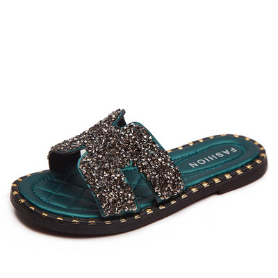 Модерни детски чехли с перли и равна подметка