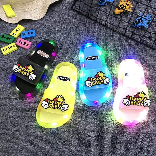 Светещи детски чехли за момичета и момчета с надпис