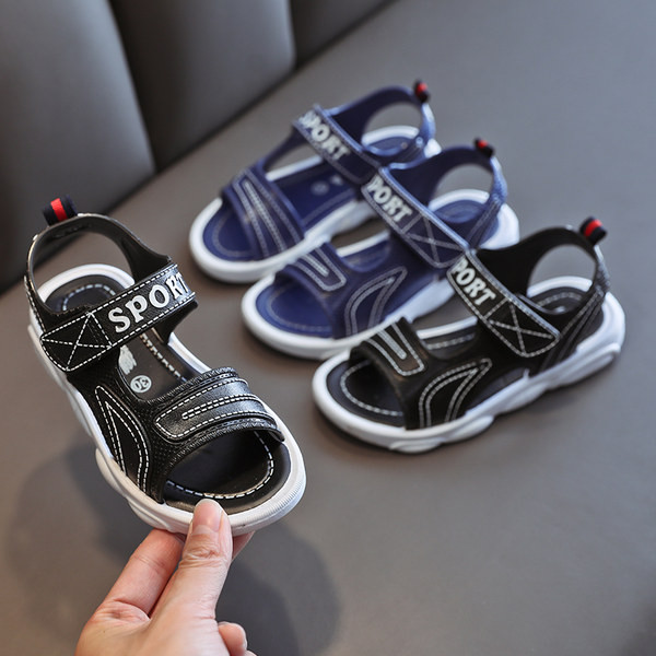 Модерни сандали от еко кожа с лепенки  за момче