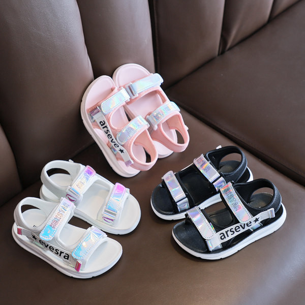 Детски ежедневни сандали с надписи и велкро лепенки в три цвята