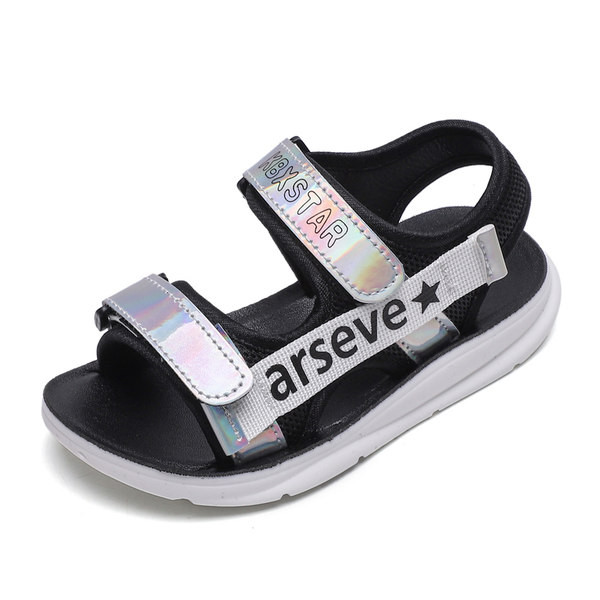 Детски ежедневни сандали с надписи и велкро лепенки в три цвята