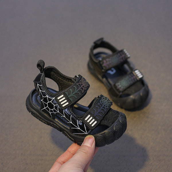 Детски сандали с апликация в черен и червен цвят 