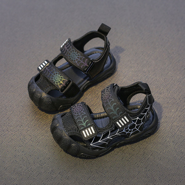 Детски сандали с апликация в черен и червен цвят 