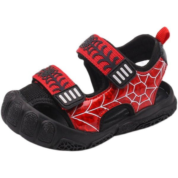 Детски сандали с апликация в черен и червен цвят 