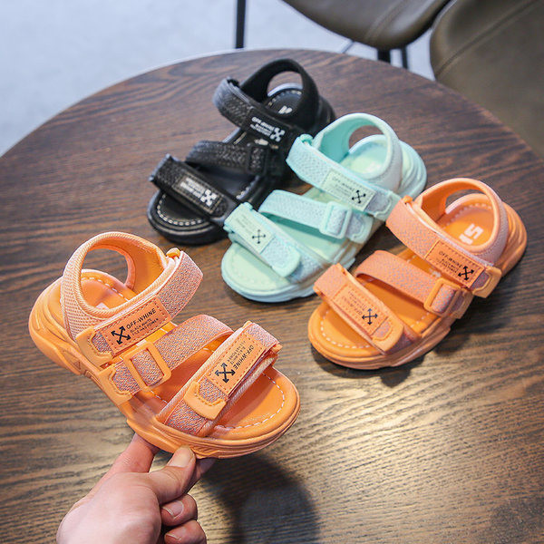 Bērnu ikdienas sandales ar ielāpiem un plakanu zoli - četras krāsas