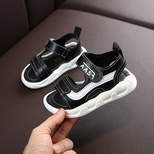 Gyermek bőr szandál felirattal, lapos talppal, három színben