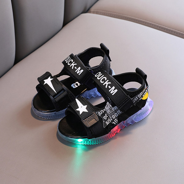 Светещи детски сандали с лепенки и равна подметка