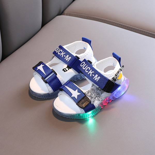 Светещи детски сандали с лепенки и равна подметка