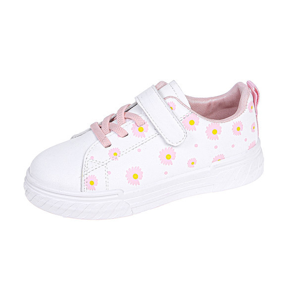 Öko bőrből készült gyerek tornacipő virágos motívumokkal