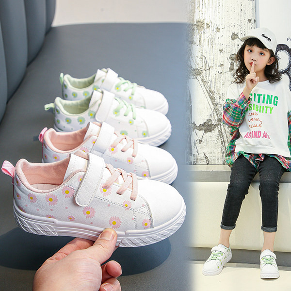 Öko bőrből készült gyerek tornacipő virágos motívumokkal