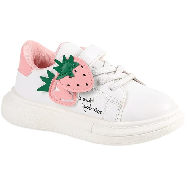 Öko bőrből készült gyerek tornacipő lányoknak epres rátéttel
