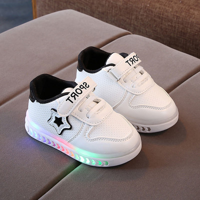 Bőr gyerek tornacipő lapos talppal - világító