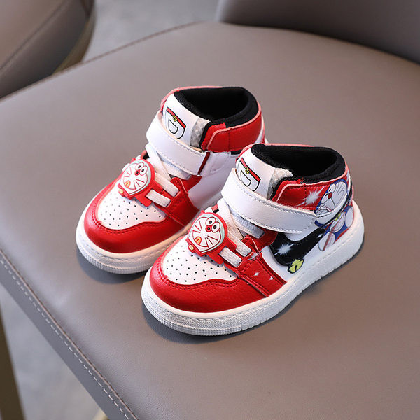 Παιδικά πάνινα παπούτσια με λουράκια βελκρό και κόκκινο και μπλε χρώμα