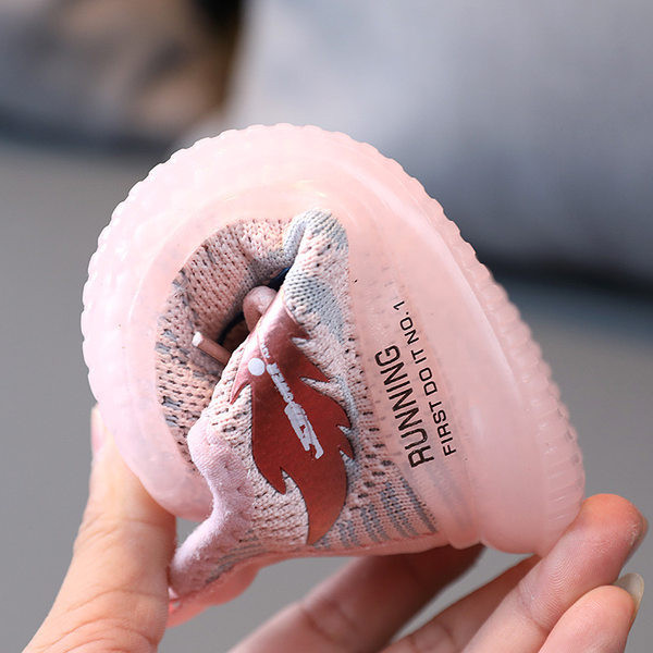 Παιδικά υφασμάτινα αθλητικά παπούτσια με κορδόνια και φωτεινή σόλα