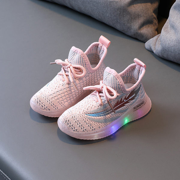 Παιδικά υφασμάτινα αθλητικά παπούτσια με κορδόνια και φωτεινή σόλα