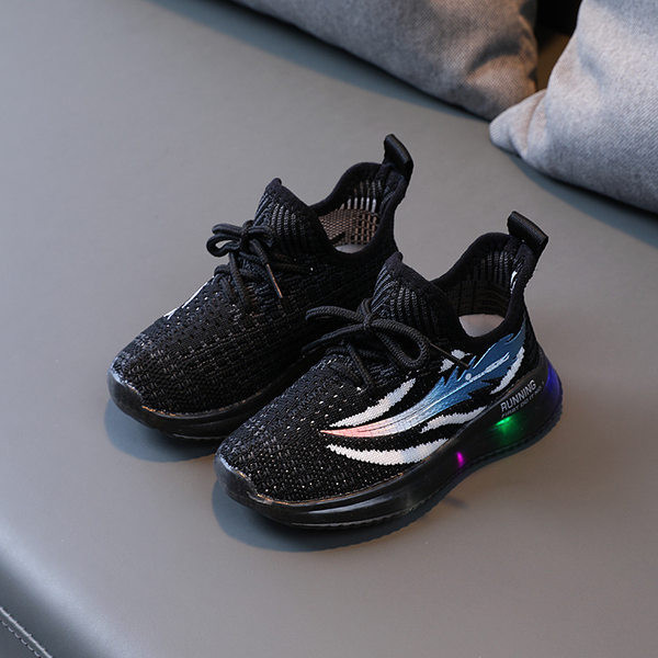 Παιδικά υφασμάτινα αθλητικά παπούτσια με κορδόνια και φωτεινή σόλα