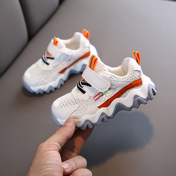 Παιδικά πάνινα παπούτσια από πλέγμα ύφασμα με κορδόνια και κούμπωμα velcro