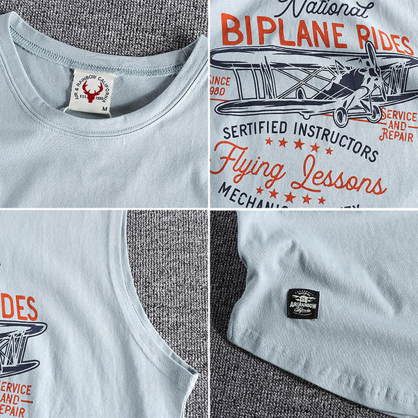 Καθημερινή ανδρική αμάνικη μπλούζα με πολύχρωμη εφαρμογή και έμβλημα