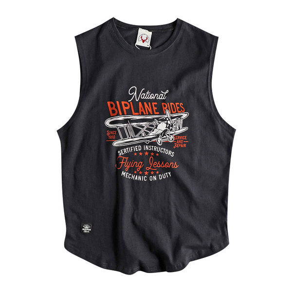 Καθημερινή ανδρική αμάνικη μπλούζα με πολύχρωμη εφαρμογή και έμβλημα