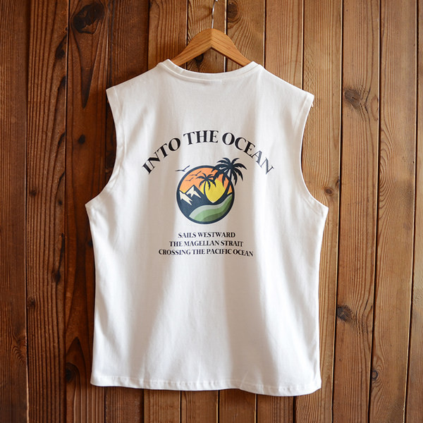 Ανδρικό casual αμάνικο με επιγραφή και οβάλ λαιμόκοψη