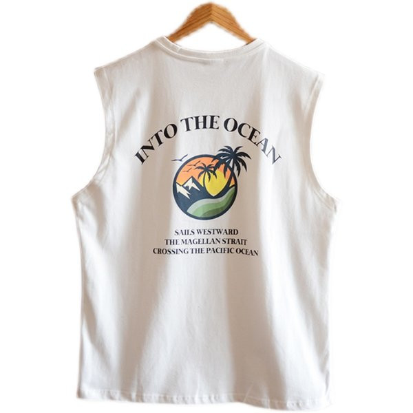 Ανδρικό casual αμάνικο με επιγραφή και οβάλ λαιμόκοψη