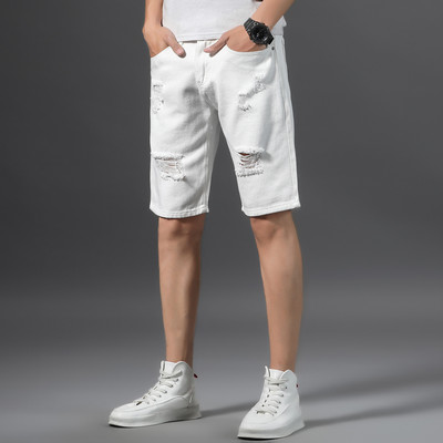 Μοντέρνα ανδρικά τζιν μέχρι το γόνατο με σκισμένα μοτίβα