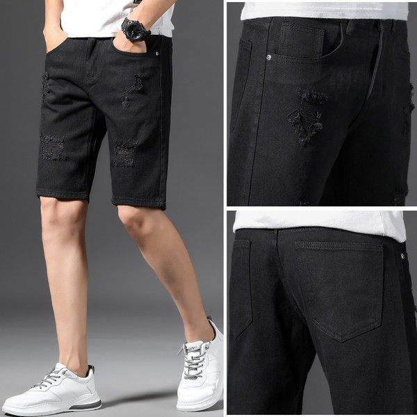 Μοντέρνα ανδρικά τζιν μέχρι το γόνατο με σκισμένα μοτίβα