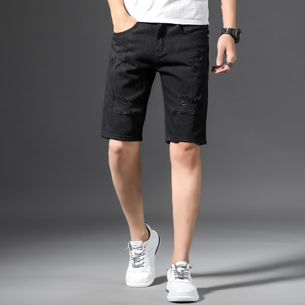 Μοντέρνα ανδρικά τζιν μέχρι το γόνατο με σκισμένα μοτίβα