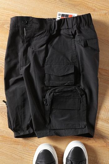 Ανδρικό παντελόνι 3/4 με τσέπες - μαύρο χρώμα