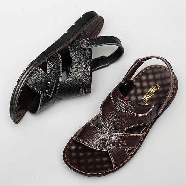 Ανδρικά έκο δερμάτινα σανδάλια με επίπεδη σόλα