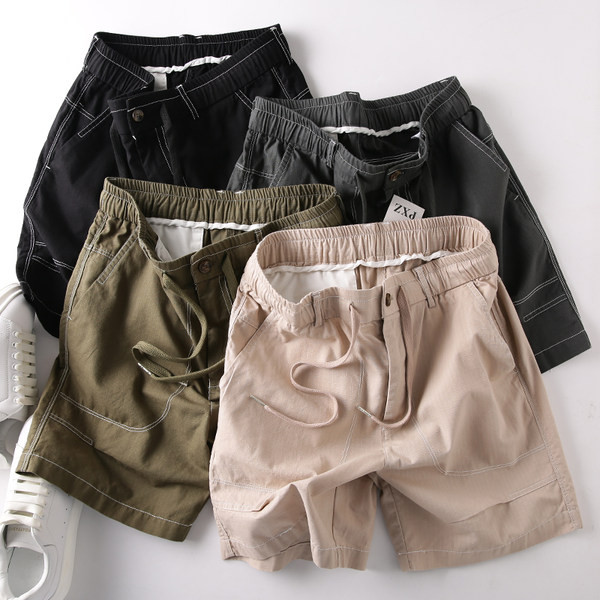 Nyári férfi nadrág zsebekkel, gumírozott derékkal