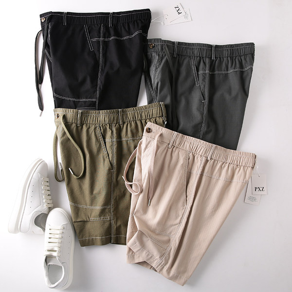 Nyári férfi nadrág zsebekkel, gumírozott derékkal