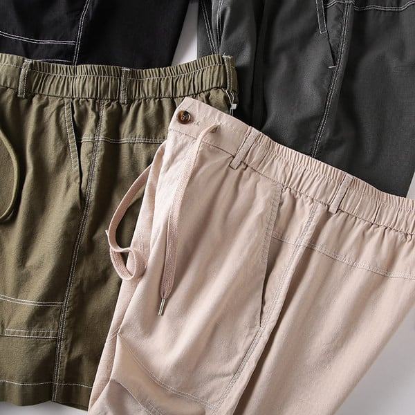 Nyári férfi nadrág zsebekkel, gumírozott derékkal