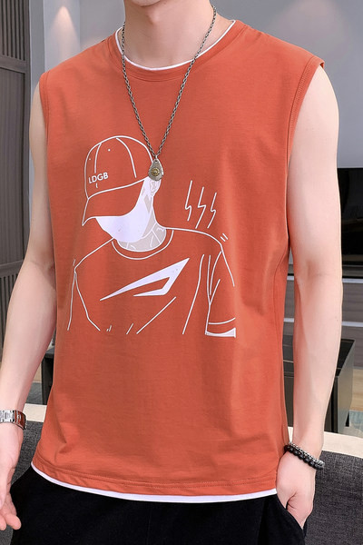 Ανδρικό casual αμάνικο με απλικέ και στρογγυλή λαιμόκοψη