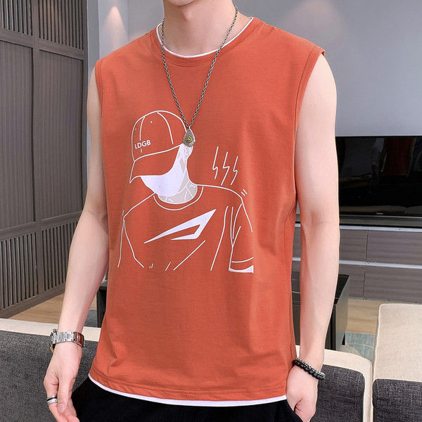 Ανδρικό casual αμάνικο με απλικέ και στρογγυλή λαιμόκοψη