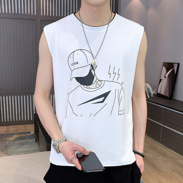 Ανδρικό casual αμάνικο με απλικέ και στρογγυλή λαιμόκοψη