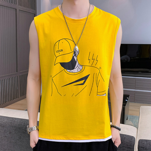 Ανδρικό casual αμάνικο με απλικέ και στρογγυλή λαιμόκοψη