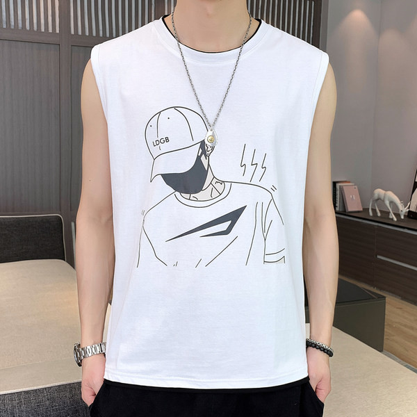 Ανδρικό casual αμάνικο με απλικέ και στρογγυλή λαιμόκοψη