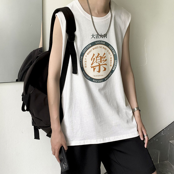 Αντρικό ανδρικό αμάνικο με οβάλ λαιμόκοψη και απλικέ