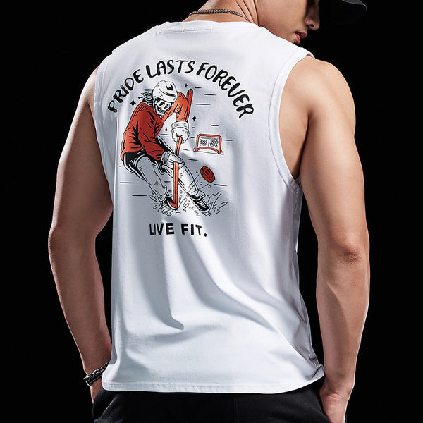 Ανδρική αμάνικη μπλούζα με στρογγυλή λαιμόκοψη και εκτύπωση