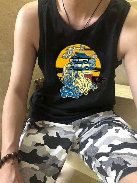 Ανδρική casual αμάνικη μπλούζαμε απλικέ σε τρία χρώματα