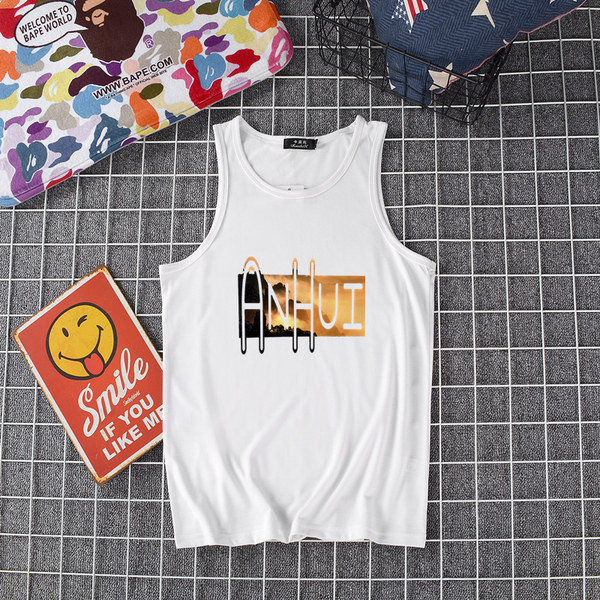 Ανδρική αμάνικη μπλούζα με επιγραφή και φαρδιές τιράντες