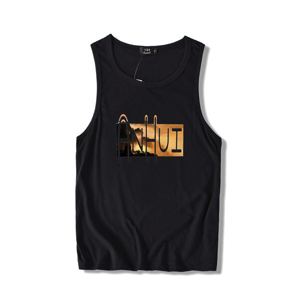 Ανδρική αμάνικη μπλούζα με επιγραφή και φαρδιές τιράντες