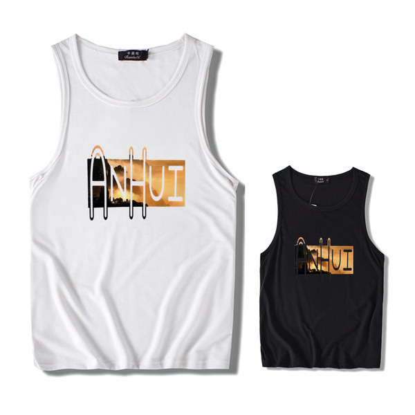 Ανδρική αμάνικη μπλούζα με επιγραφή και φαρδιές τιράντες