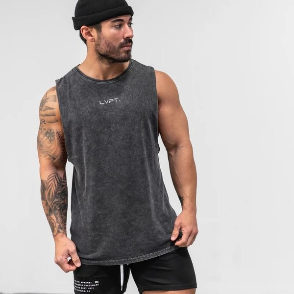 Ανδρική αμάνικη μπλούζα με οβάλ λαιμόκοψη και επιγραφή