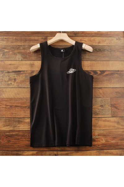 Nyári férfi topp hímzéssel és kerek nyakkivágással