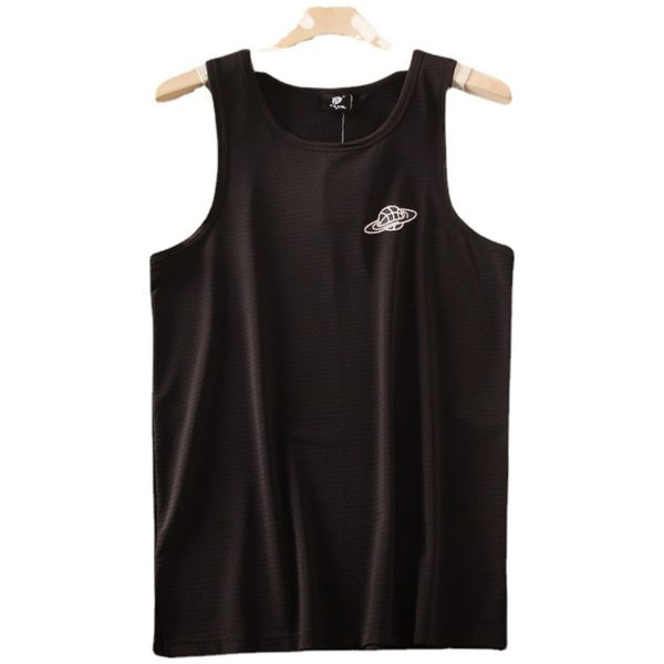 Nyári férfi topp hímzéssel és kerek nyakkivágással