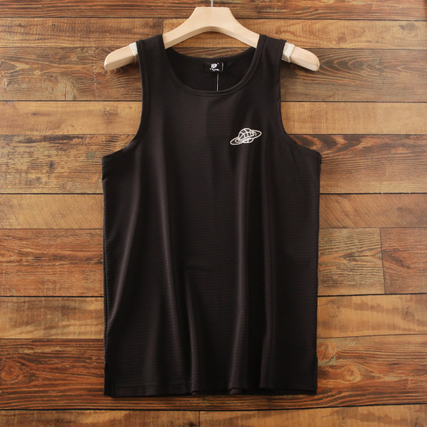 Nyári férfi topp hímzéssel és kerek nyakkivágással