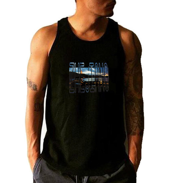 Férfi lezser felső, fekete-fehér feliratokkal