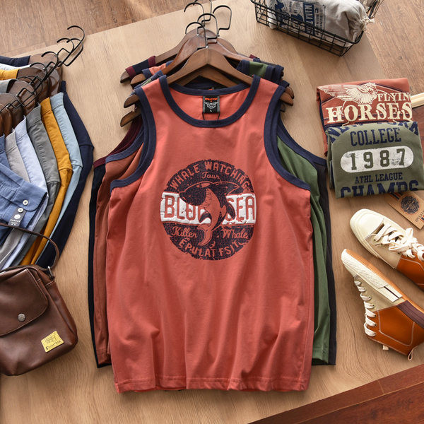 Ανδρική αμάνικη μπλούζα με απλικέ χρώμα και οβάλ λαιμόκοψη - δύο μοντέλα